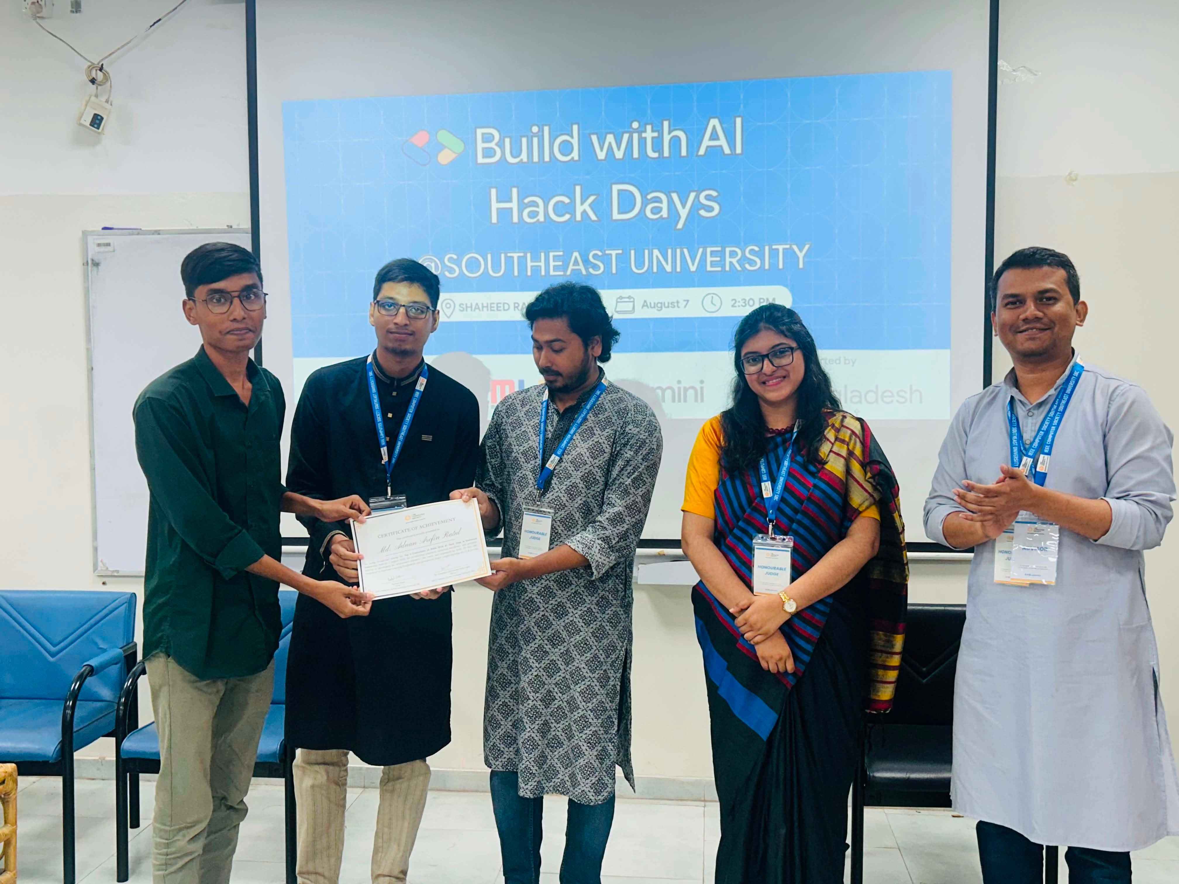 Receiving a certificate at Build with AI Hack Days at Southeast University
